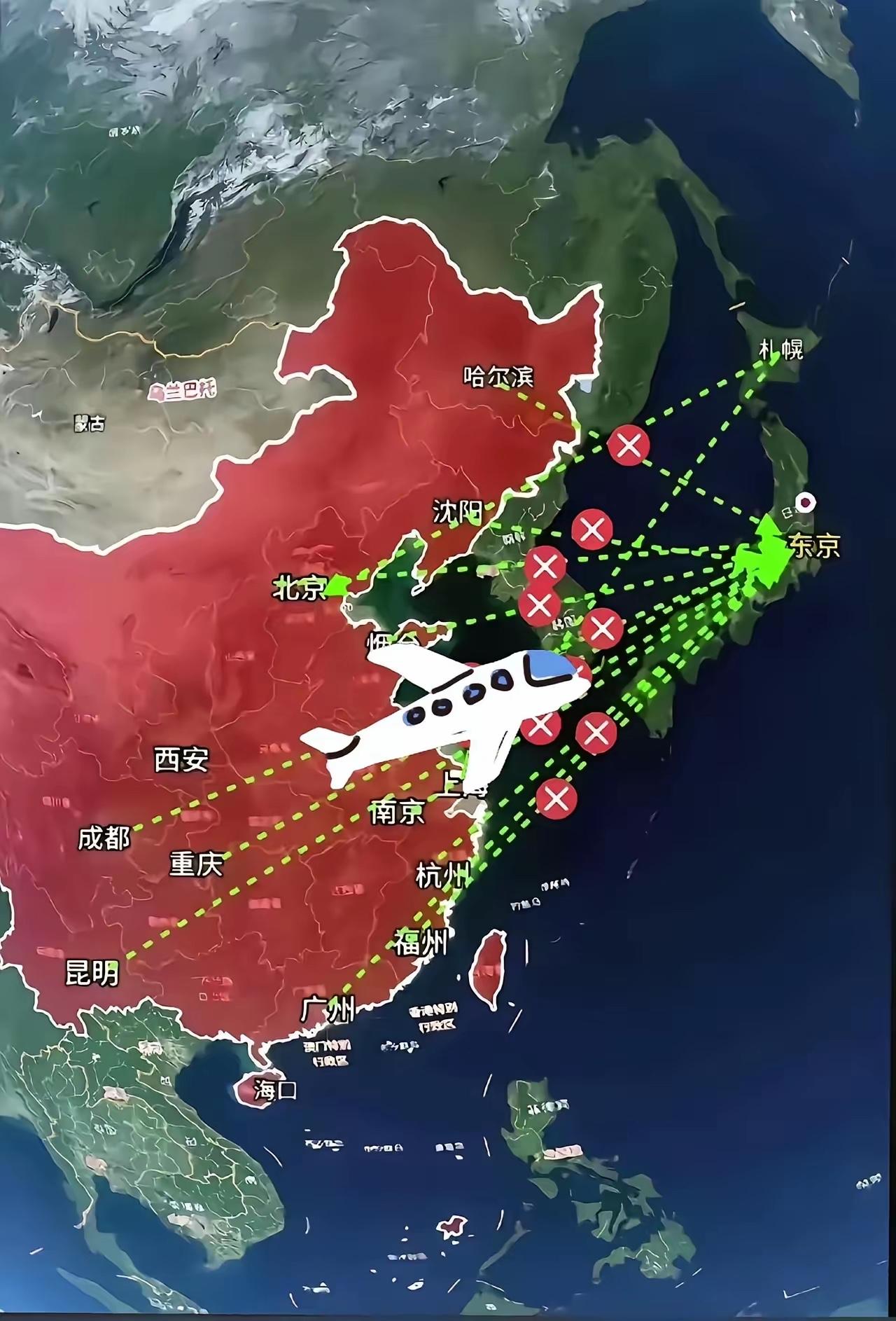 看这张照片我国飞往日本的直达航班基本上“停摆”了以前，我国直飞日本的城市约2