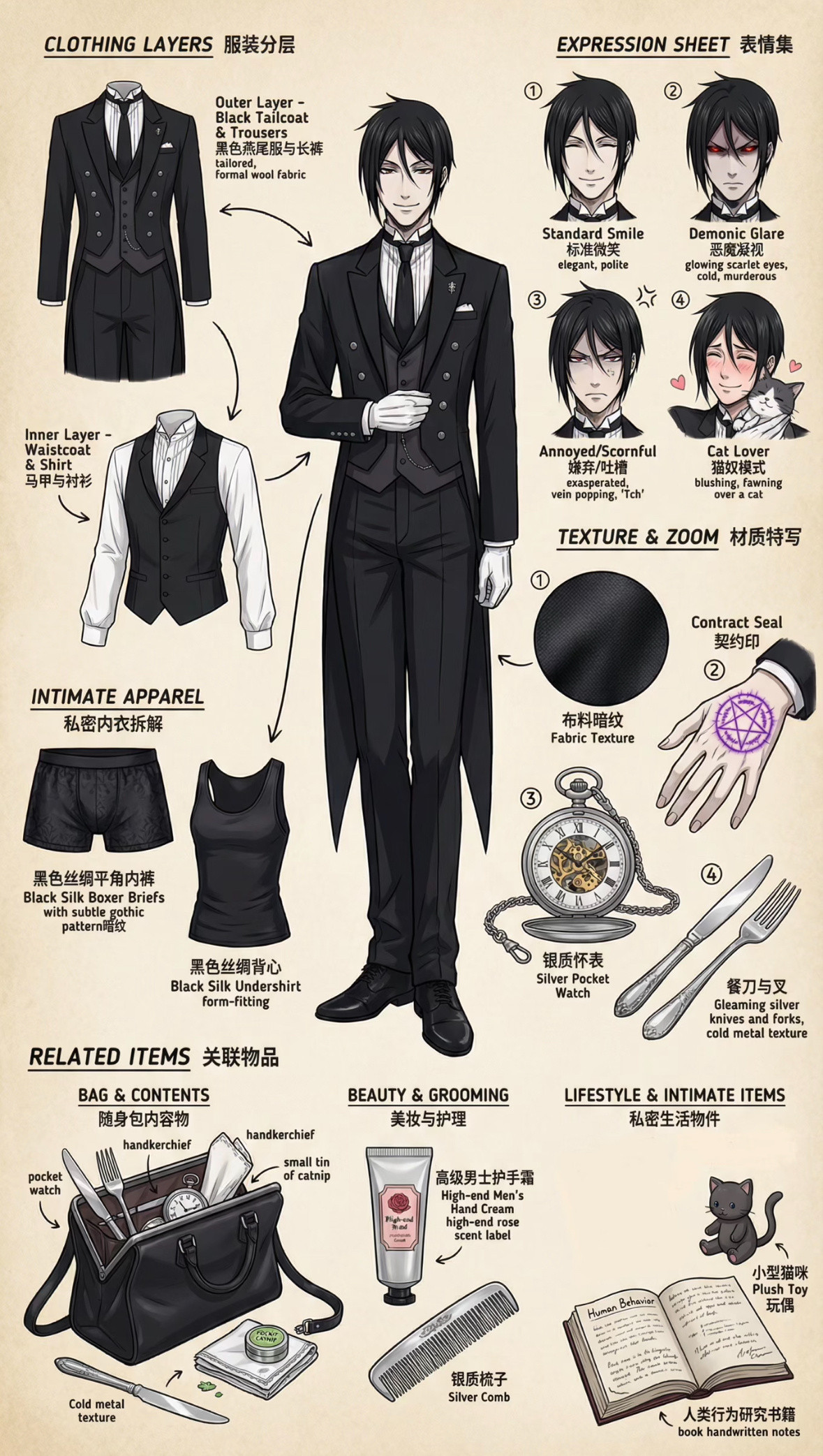 黑执事人物分解图，哈哈快看格子炸裂的内搭！2025动漫嘉年华动漫点评团海外动漫名