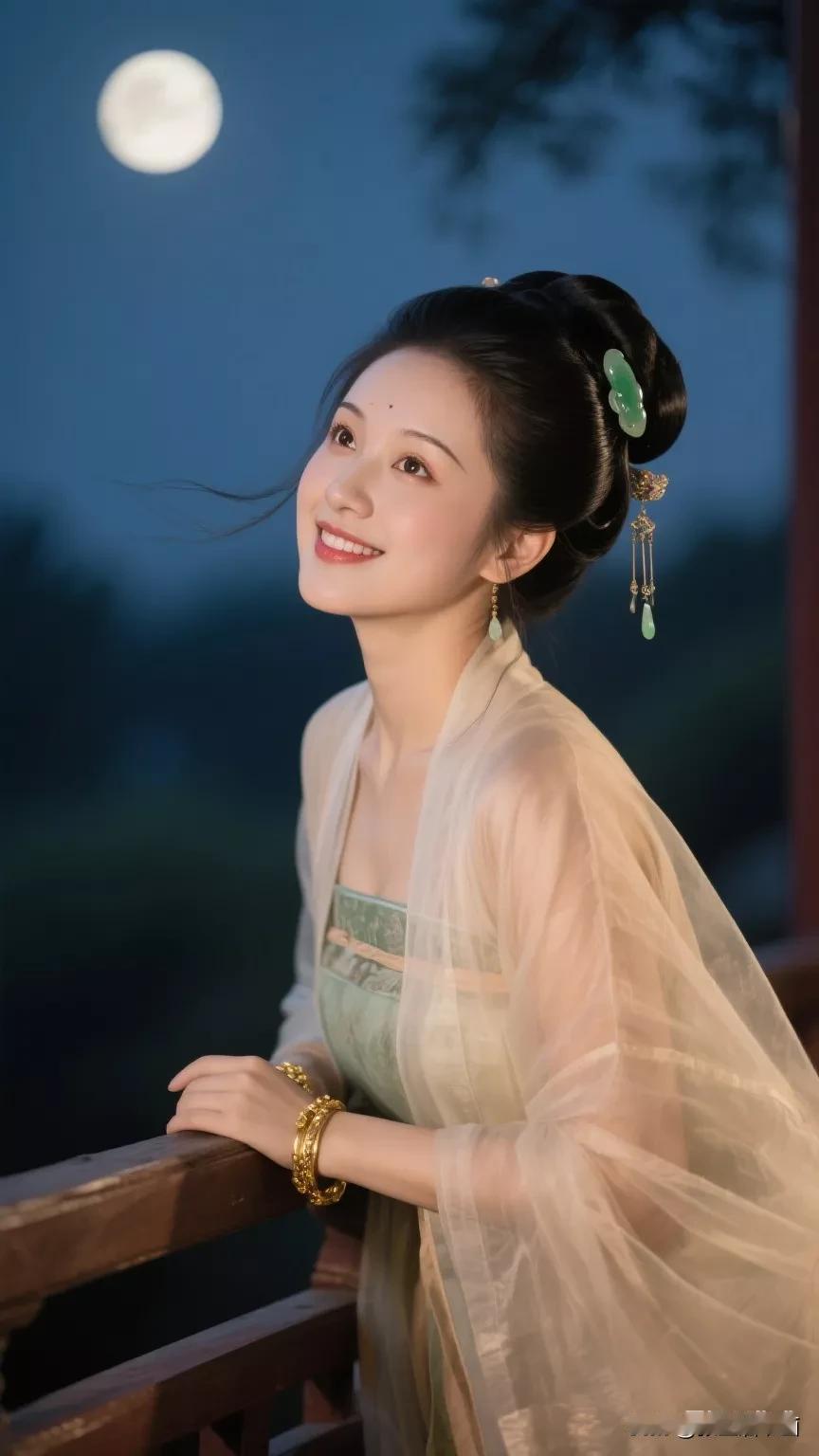 月色下的古典美人，韵味十足。张立启原创书画AI作品古仕女发髻集锦首发第459期唐