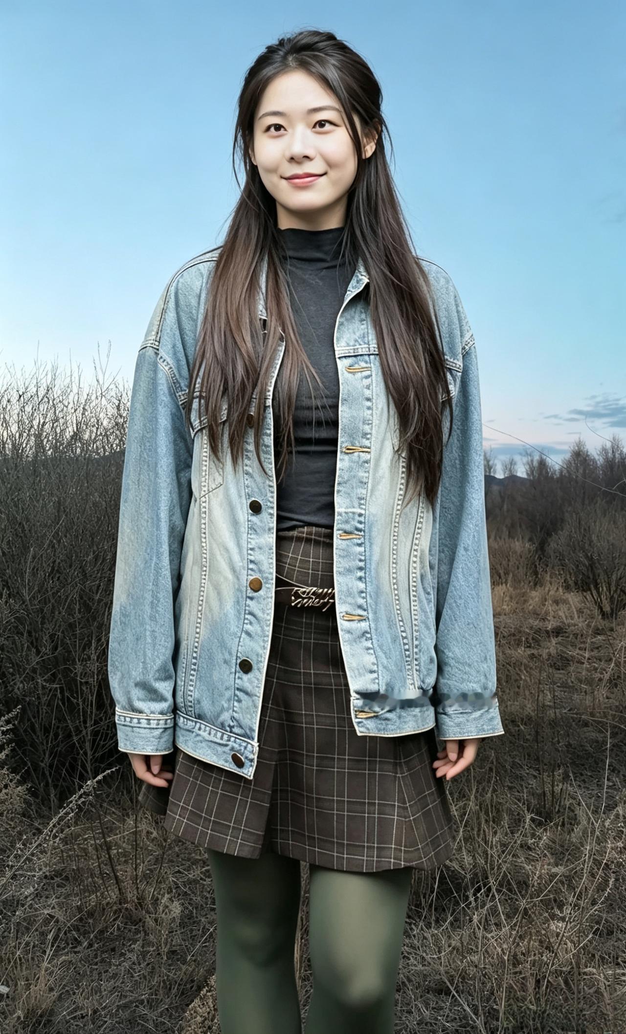 牛仔轻裹窈窕身，笑里春风拂远尘。野径荒烟皆退去，一弯清笑破寒云。