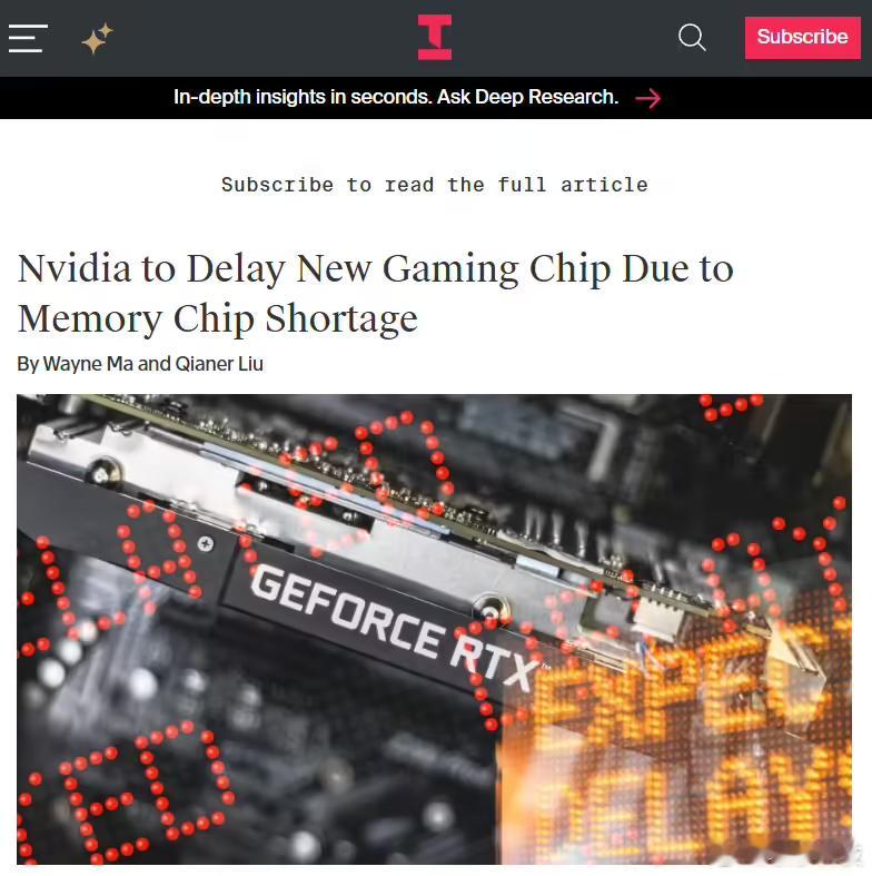 【英伟达RTX60显卡或推迟至2028年】IT之家2月5日消息，据TheInf