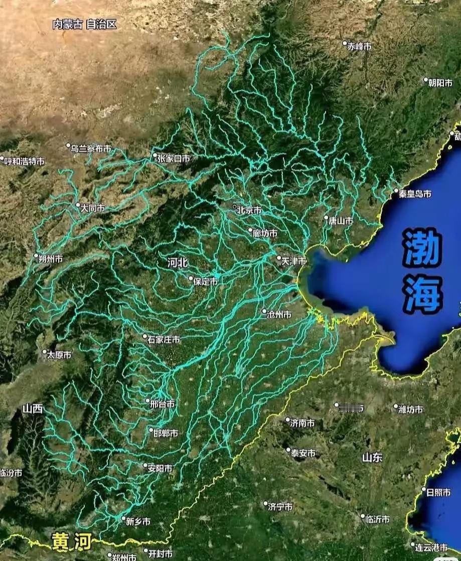 找了张华北河流分布图，比较直观，不过不知是否准确。[笑着哭]另外，据说华北地面很干
