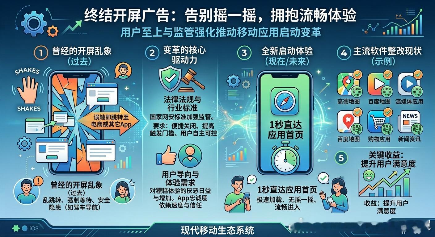 开屏广告没了：一位拥有274万粉丝的博主近期发布视频吐槽，在行车过程中因车辆颠