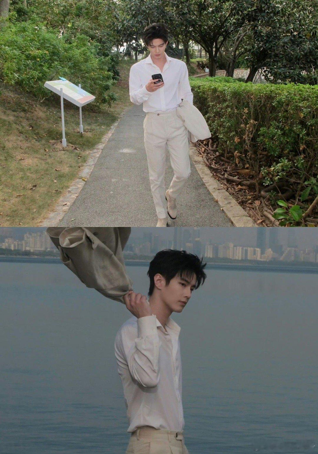 浅浅夸一句陆柯燃和何与的穿搭，都是松弛又高级的风格！一起抬头看向远处的瞬间，眼神