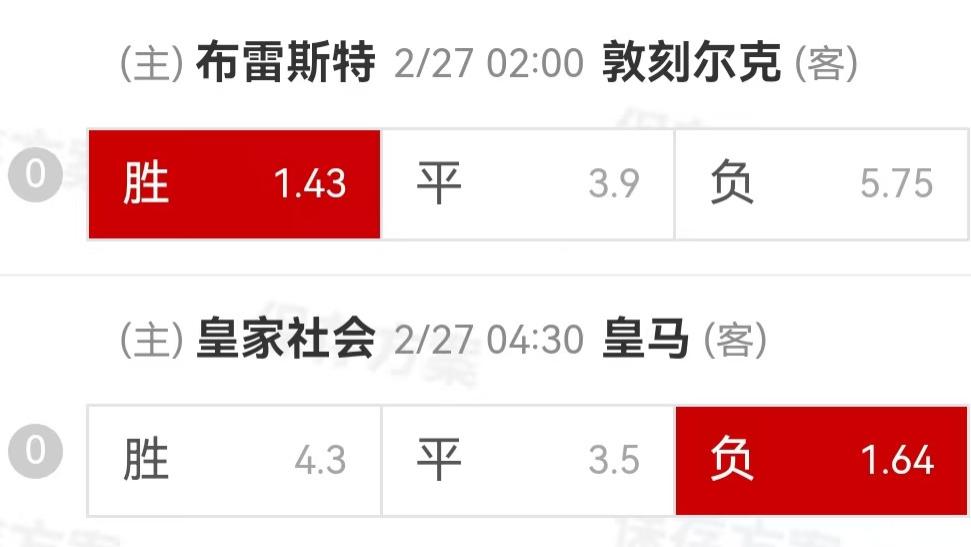 {一脚球}竞彩推荐: 布雷斯特VS敦刻尔克+皇家社会VS皇家马德里