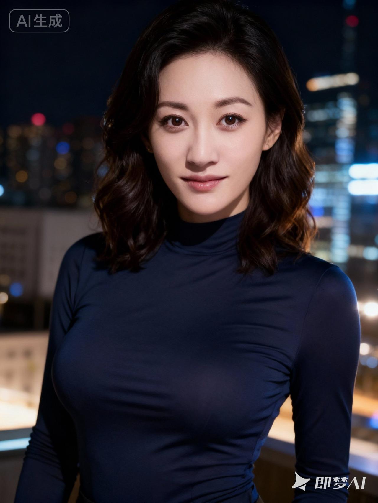 都市夜景下的优雅女性，完美形象