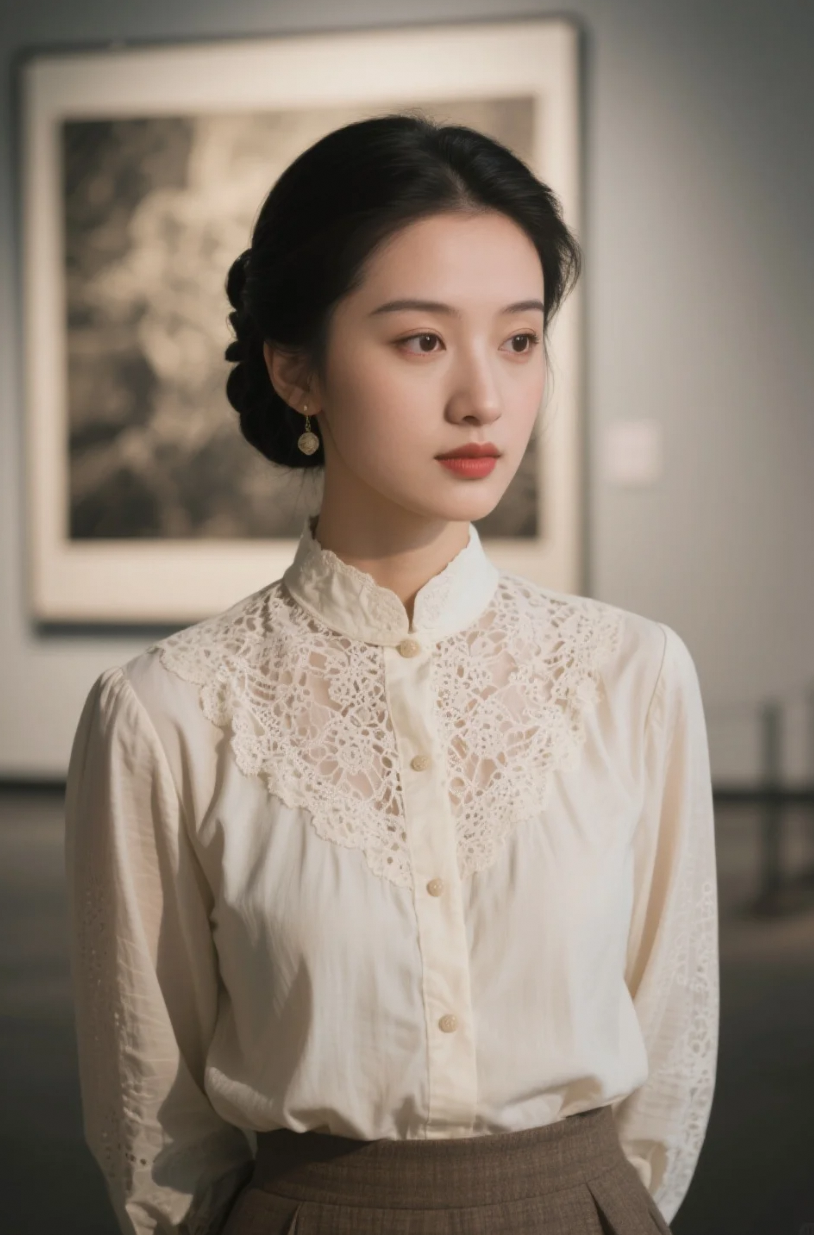 她不看镜头，只看画，却成了我眼中最美的那一幅