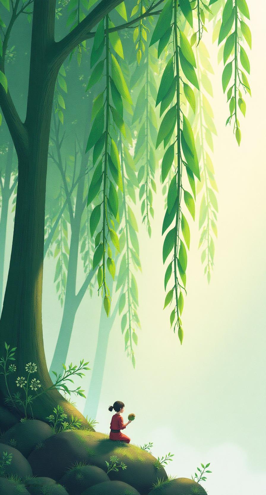 上联：风梳绿柳千丝秀，你接下联云拂碧波万点明