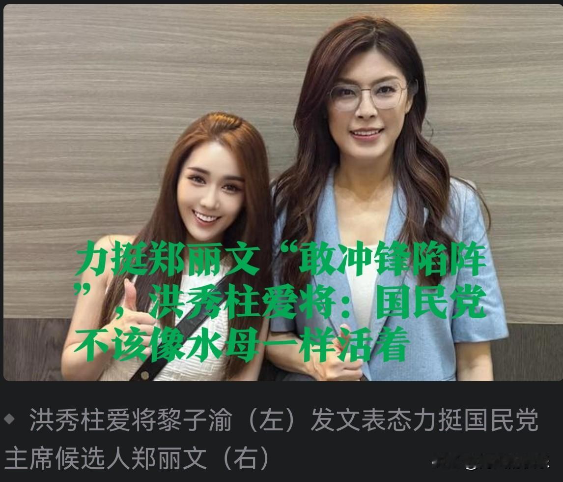 力挺郑丽文“敢冲锋陷阵”，洪秀柱爱将：国民党不该像水母一样活着据媒体
