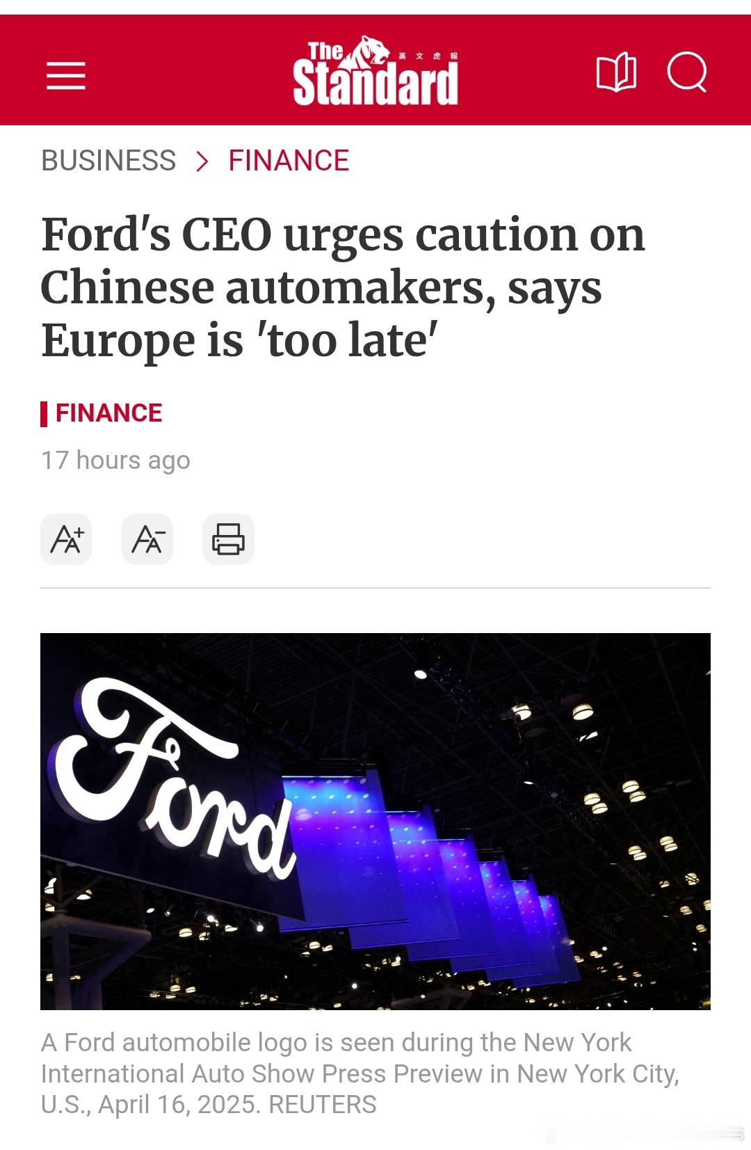 福特CEOJimFarley表示：警惕中国车企入美，称欧洲"为时已晚"。福特