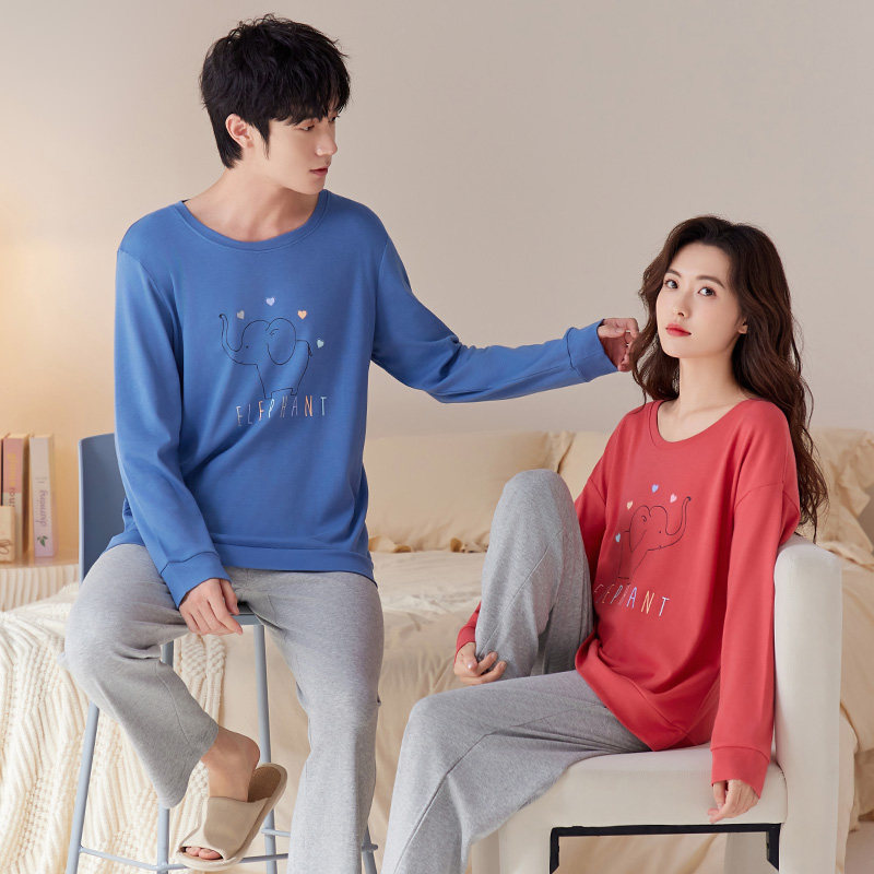 韩彩！春秋季纯棉长袖情侣家居服