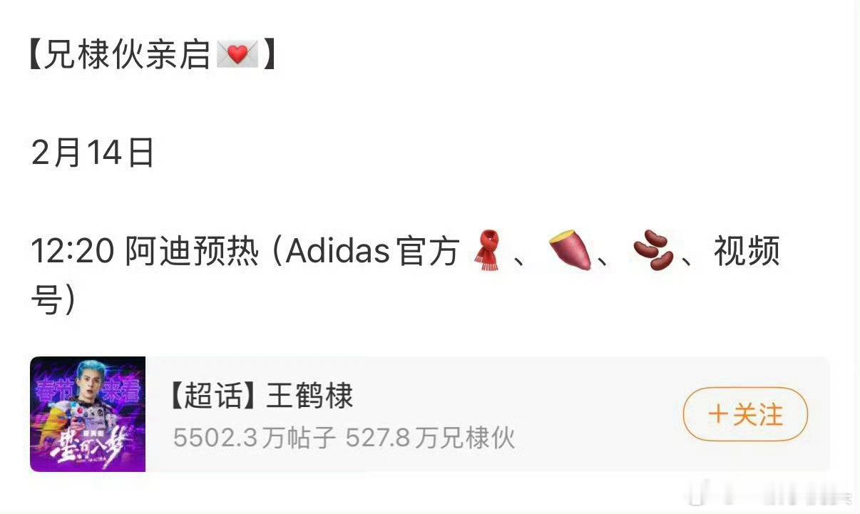 王鹤棣阿迪达思情人节物料预热，兄棣伙过节啦