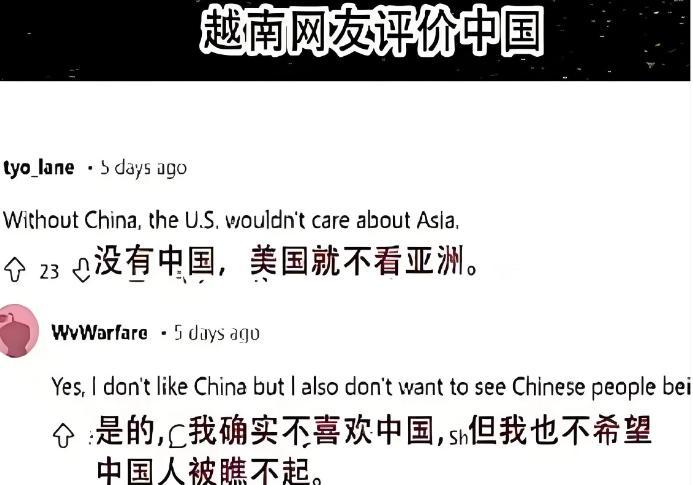 越南网友：“我的确不喜欢中国，然而我也不愿看到中国被美国轻视，因为要是没有中国，