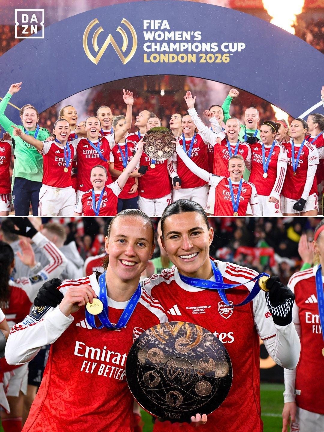 创造历史！阿森纳女足赢得首届国际足联女子冠军杯🏆多么精彩的一个夜晚！您对首届国