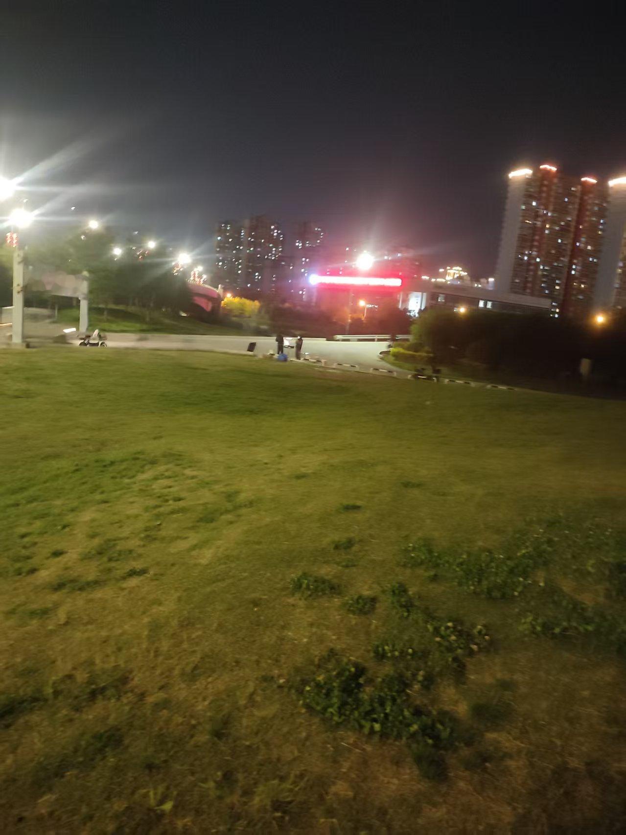 昨天路过一片大草地，看到一对小夫妻在摆摊卖羊肉串。路上人来人往挺热闹，但停下来买