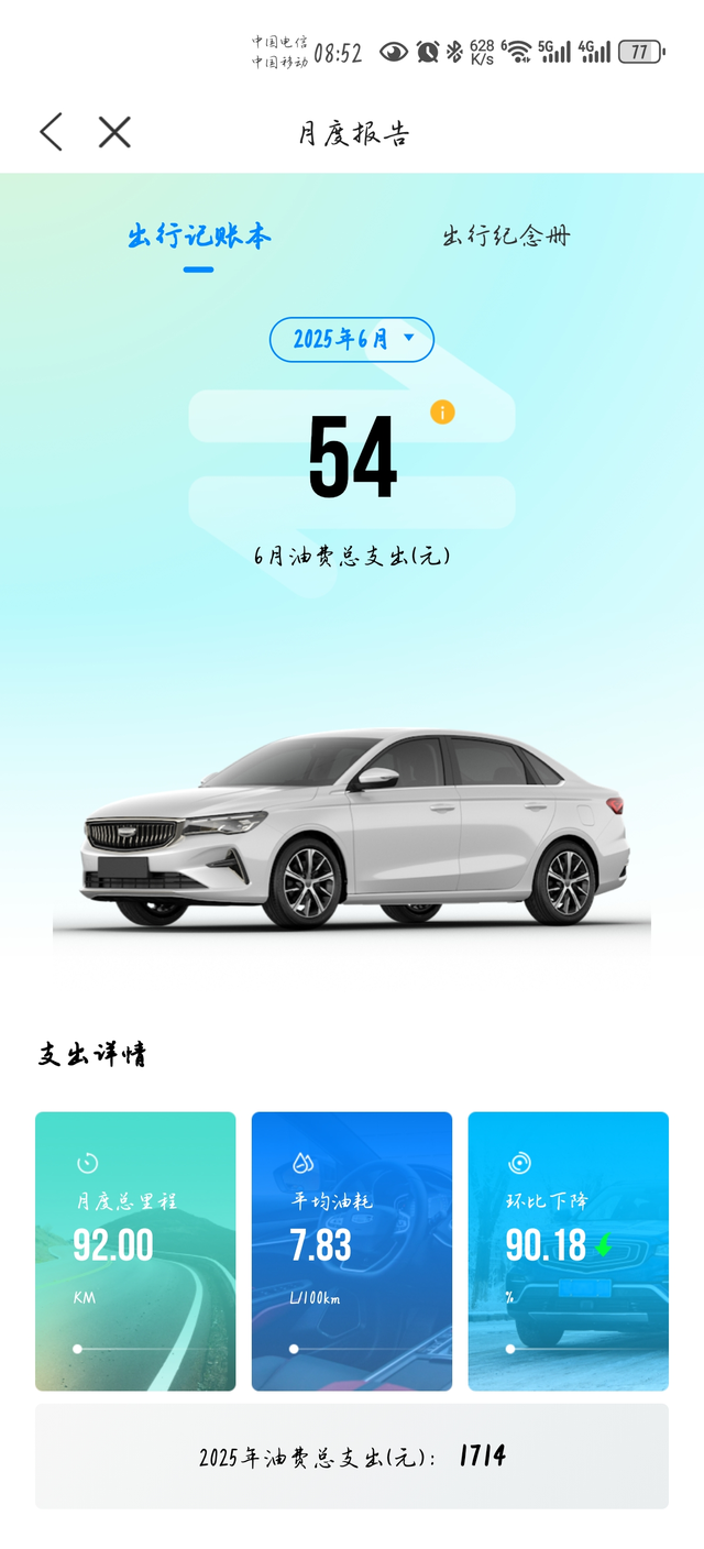 这是个欢乐表平均油耗是加油后清零的，这个月一号加的油。月度报告比平均油耗里面高