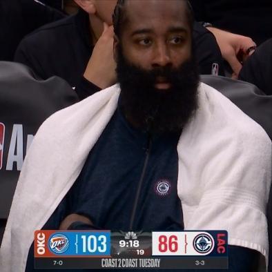 哈登下场前，快船落后2分哈登休息3分钟，快船落后17分快船如今的局面，又恢