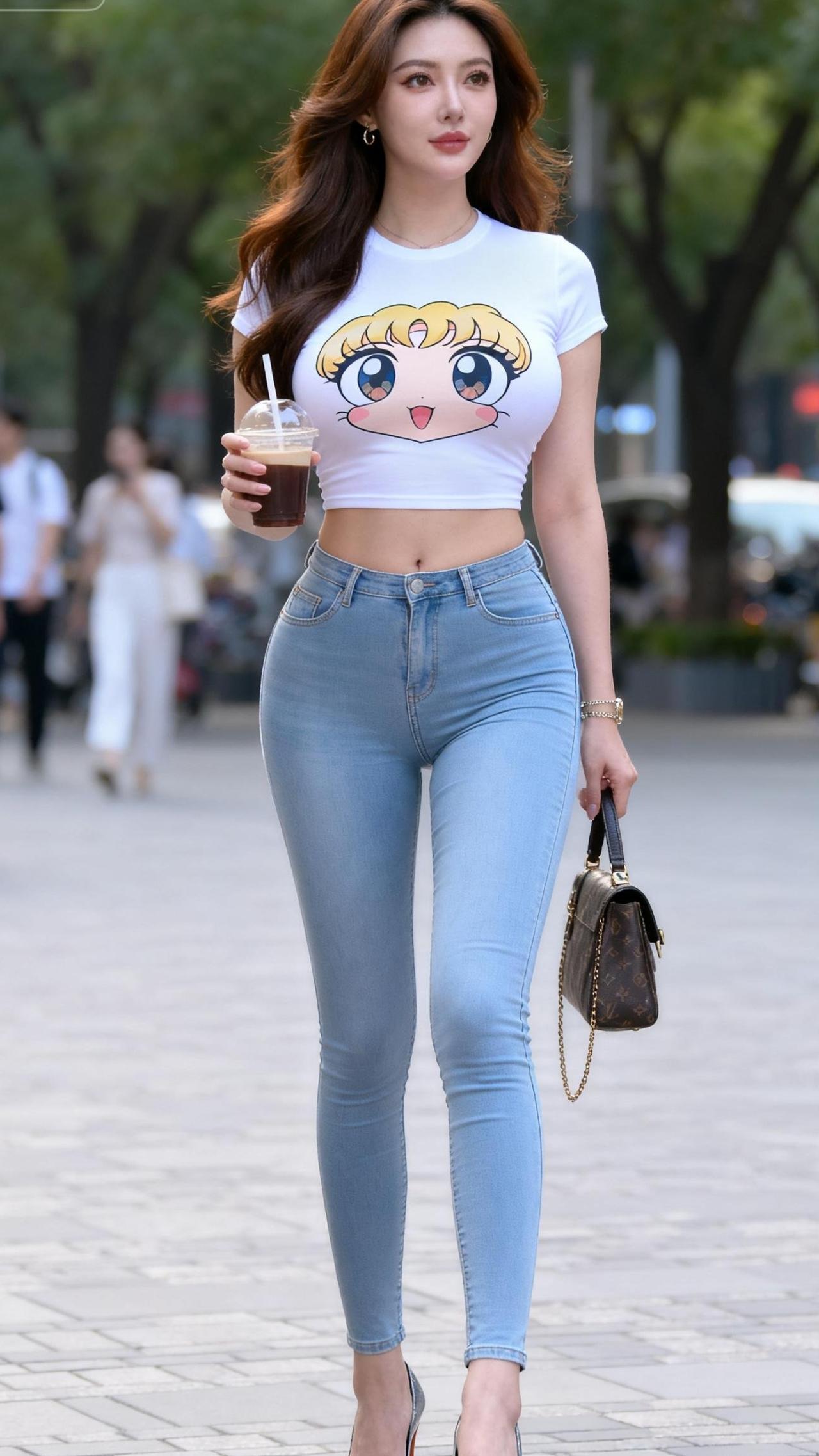 街拍长腿小姐姐街头穿搭牛仔裤美女街拍小姐姐穿搭秀