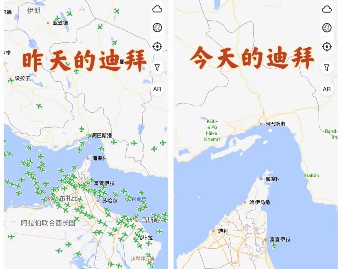 昨日，迪拜天空是中东最繁忙的十字路口，147道航迹如织机经纬，编织着区域繁荣假象