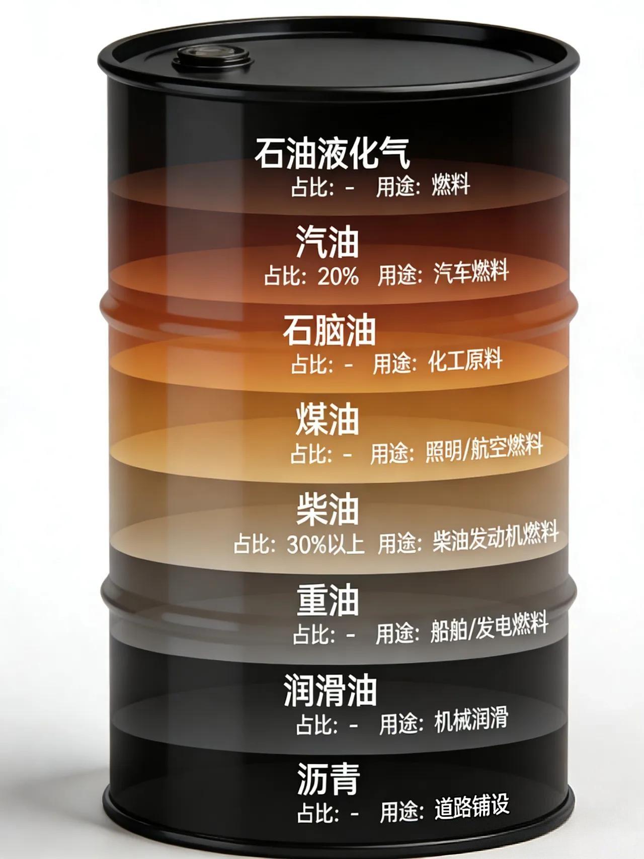 原来石油这么宝藏！蒸馏塔能分离出液化气（煤气罐）、汽油（汽车燃料）、石脑油（塑料