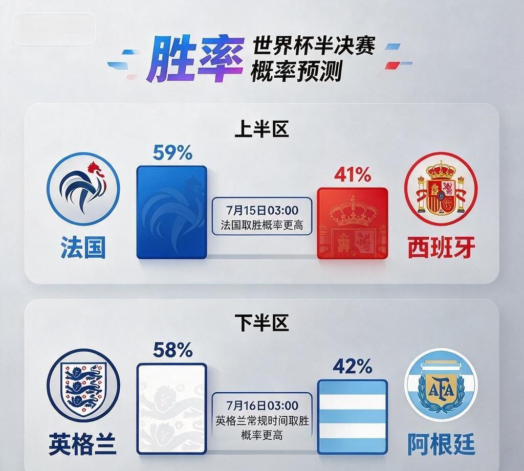 世界杯半决赛胜率前瞻｜两组对决数据出炉世界杯半决赛两场大战赛程与预测胜率