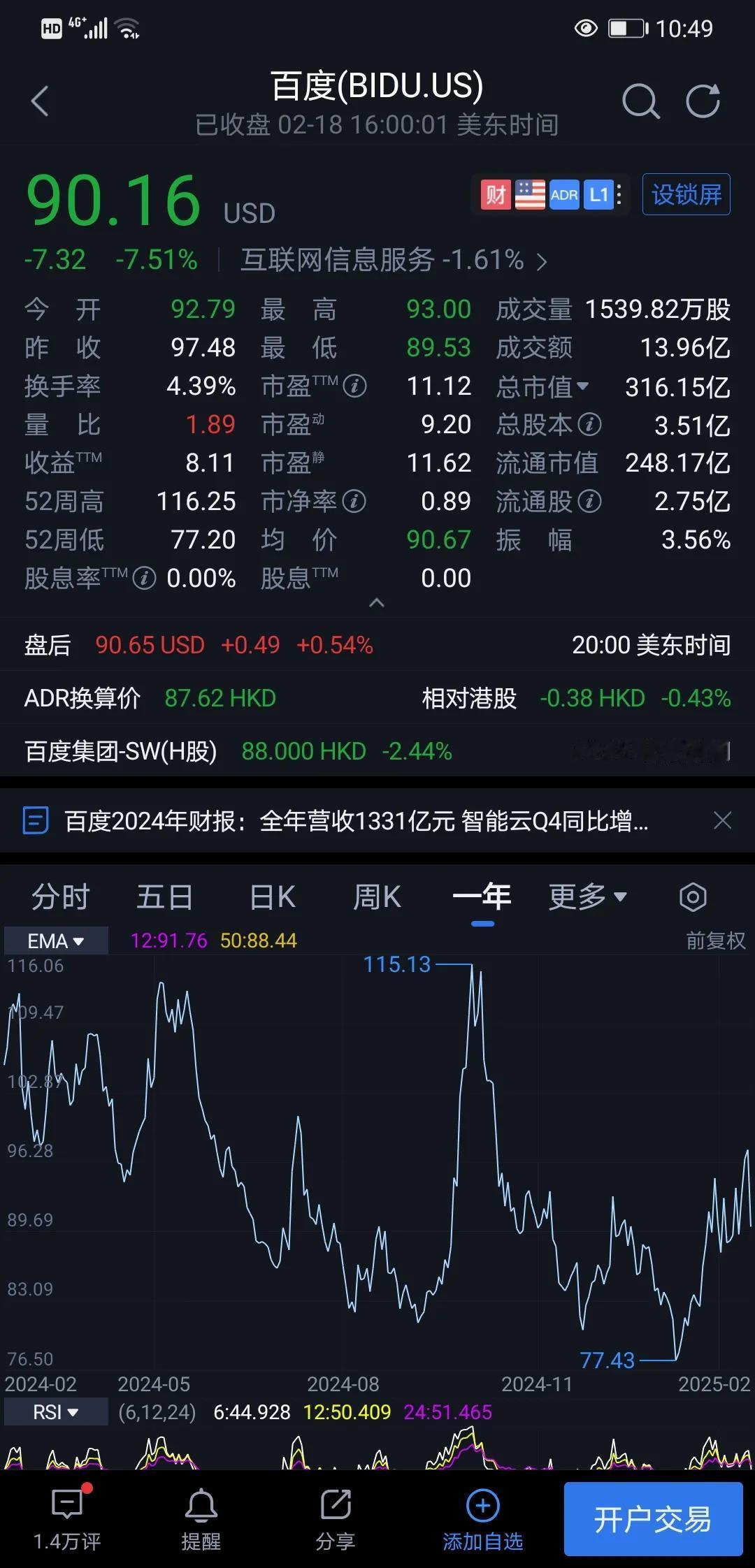 2025.1.19百度的未来在哪里？发布的2024年财报，营收1333亿，