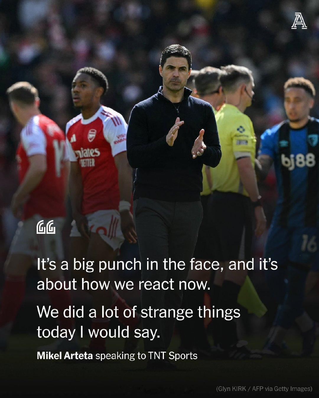 【阿尔特塔赛后言论：我们需要所有人保持健康】阿森纳1比2伯恩茅斯阿森纳主帅阿尔