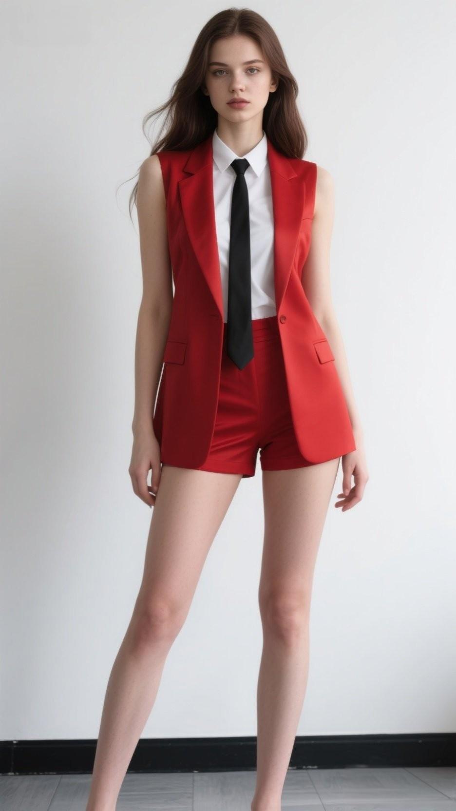 看到穿红色西装外套和短裤的女孩，就想起秦岚和左小青的惊艳造型。秦岚在时尚活动上，