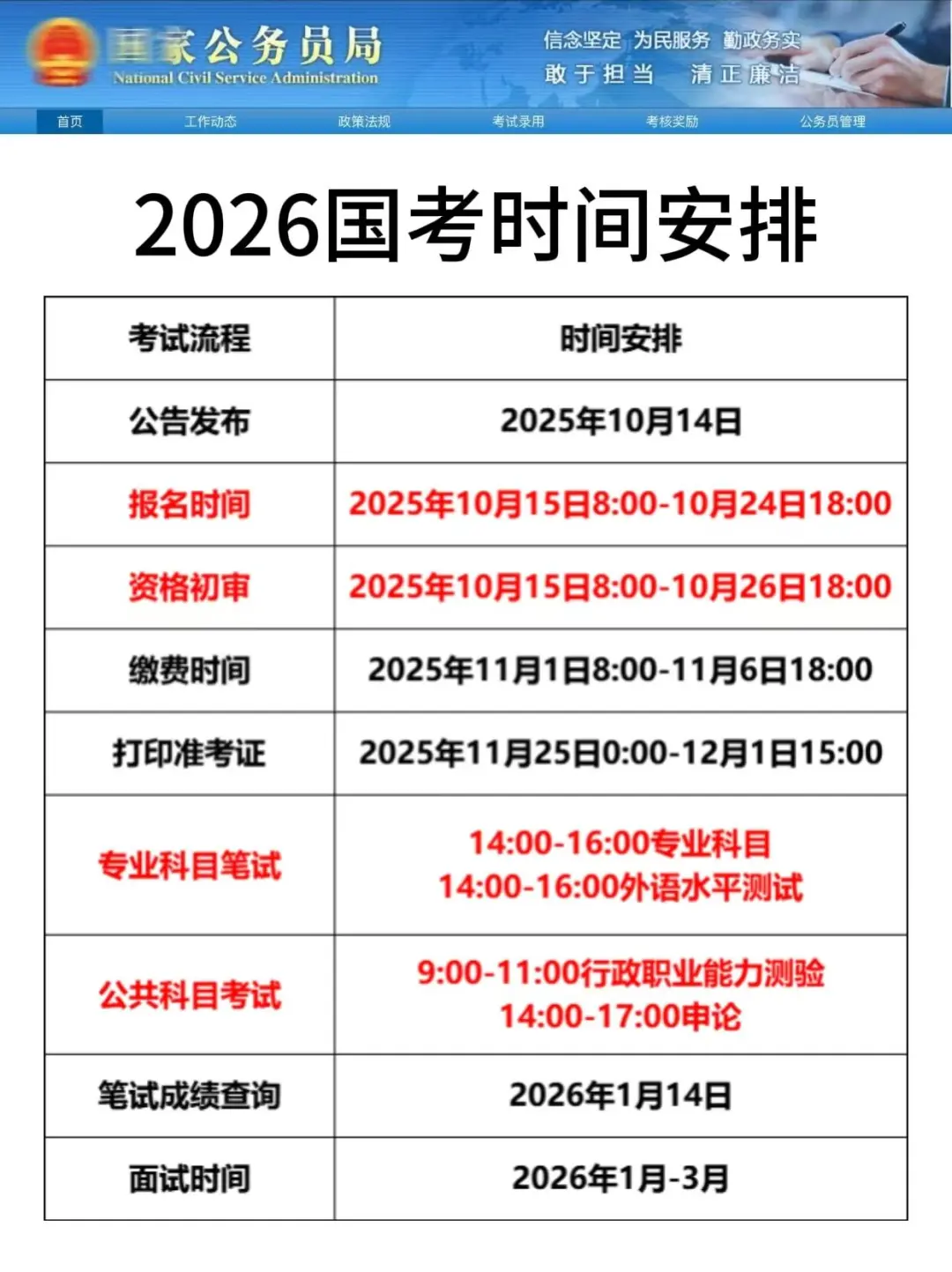26国考时间安排！！冲就完事了！