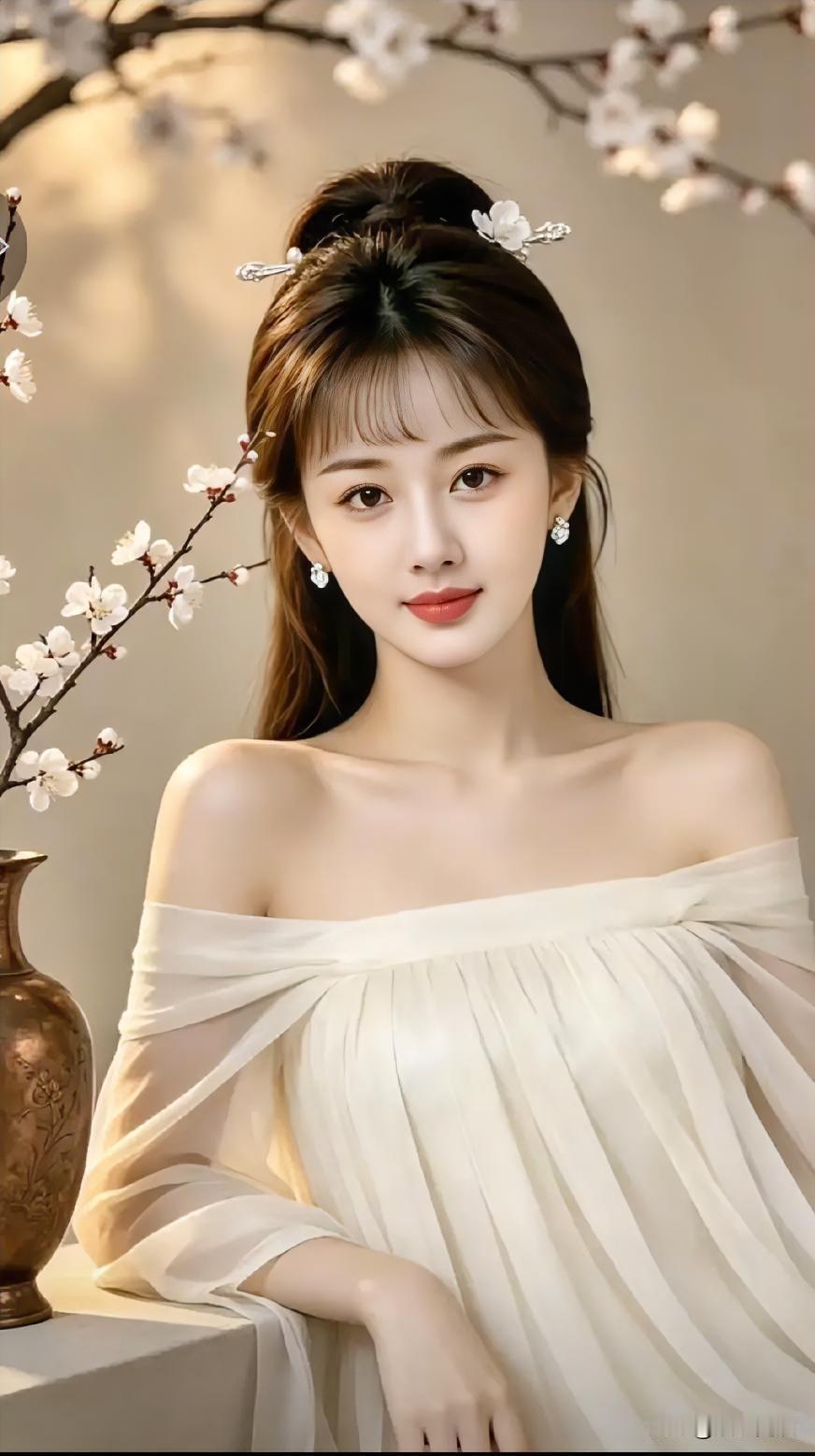 温柔花海中的优雅少女，尽显东方古典美