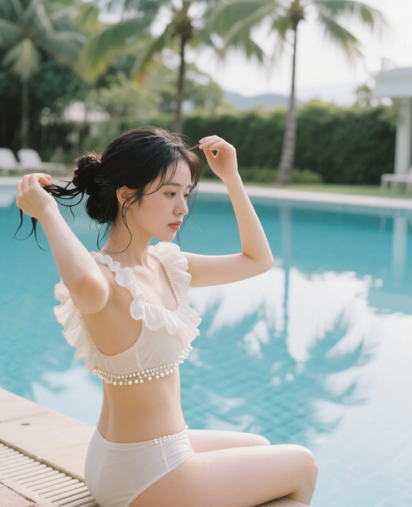 风扬起发丝弧线，美女与动态美学的完美诠释
