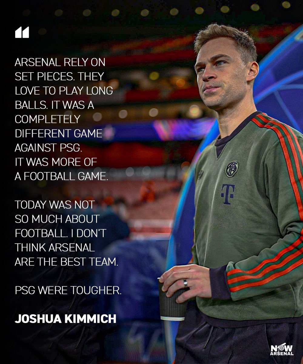 阿尔特塔谈基米希在拜仁比赛后的言论：“两队对阵巴黎时都采用了类似的战术体系，当比