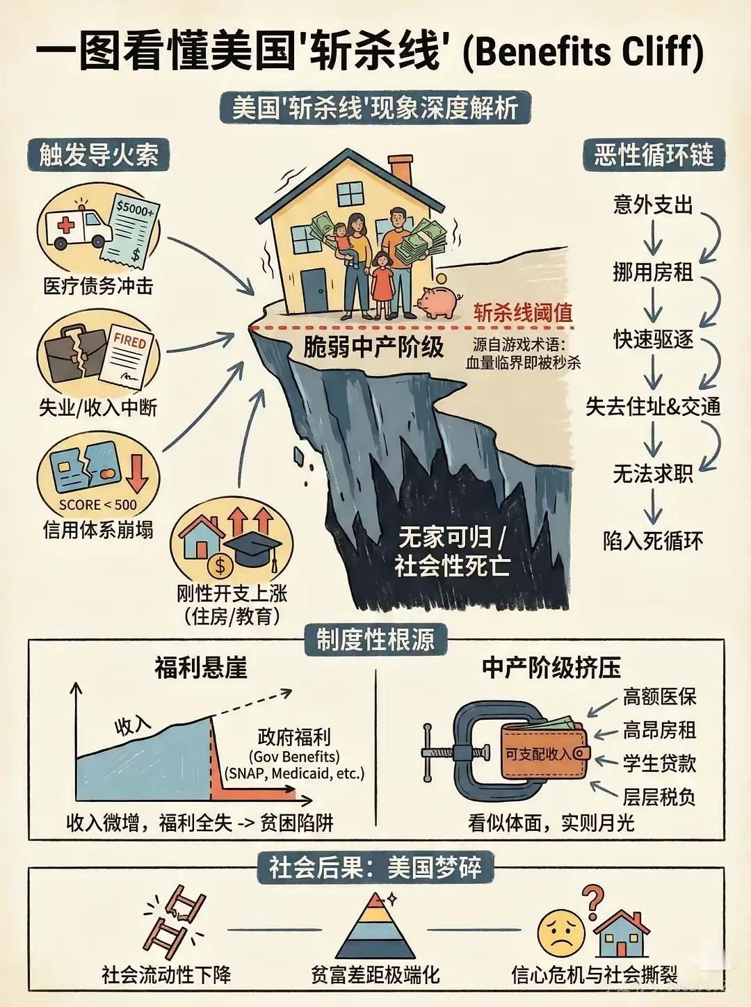 美国之所以有斩杀线，是因为他们民族的构成成分和大部分国家都不同。美国是全世界精英