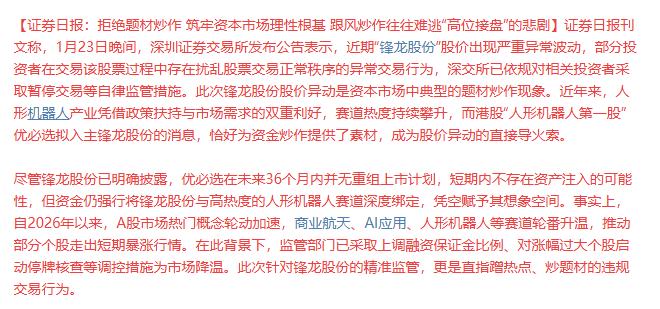 又一道降温令牌！拒绝题材炒作，点名的锋龙股份停牌，商业航天，AI应用再次点名，商