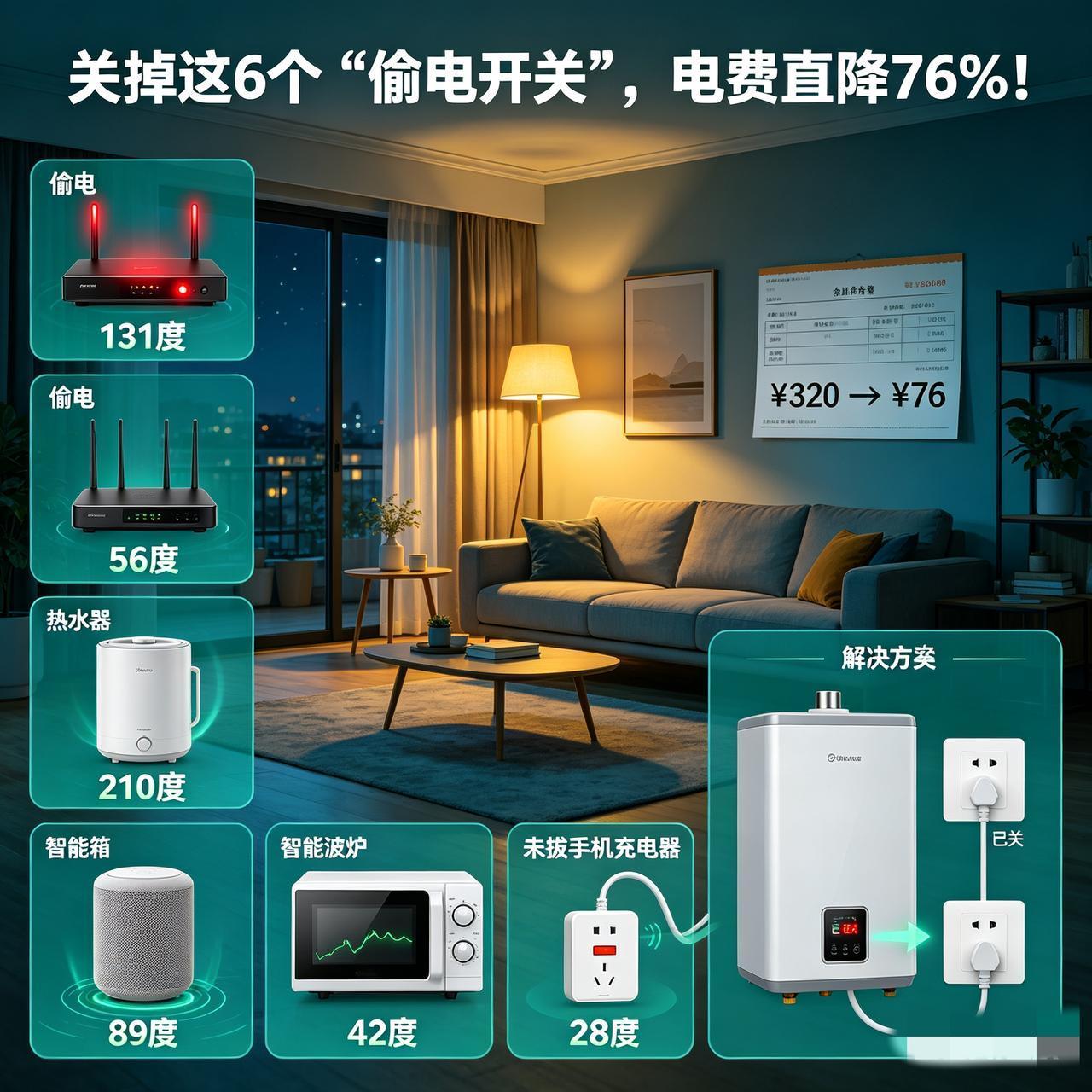 关掉你的开关机顶盒：待机功耗≈15W，年耗电超130度。路由器：待机约3