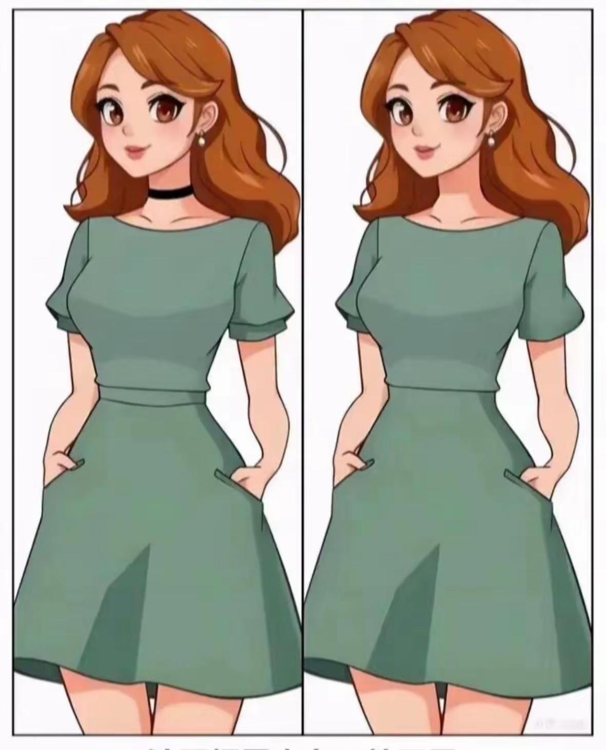 史上最难的找不同图片登场啦！两个小美女双手插兜，尽显潇洒大方之态。可谁能想到