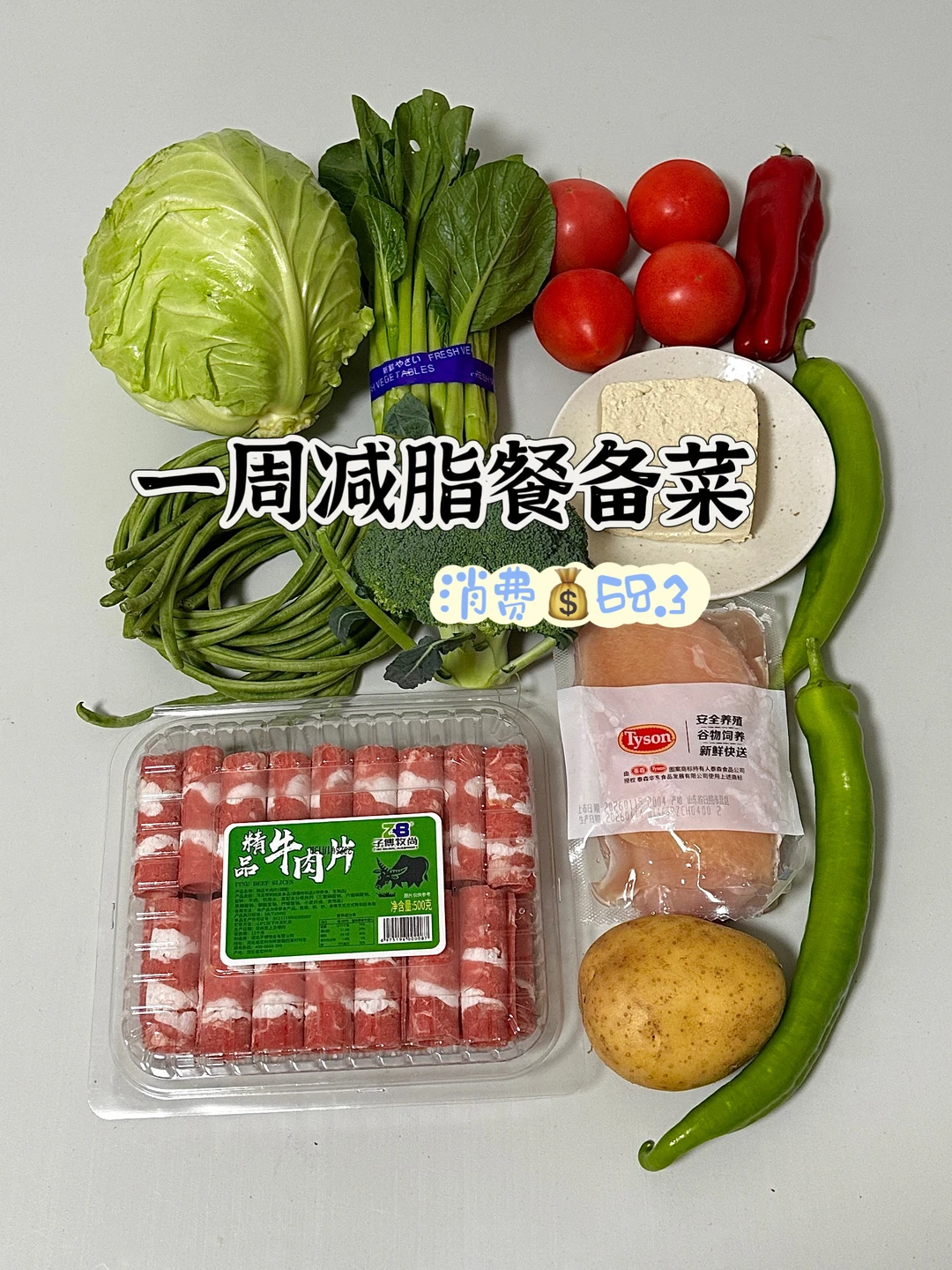 一周减脂餐备菜，消耗 68.3💰