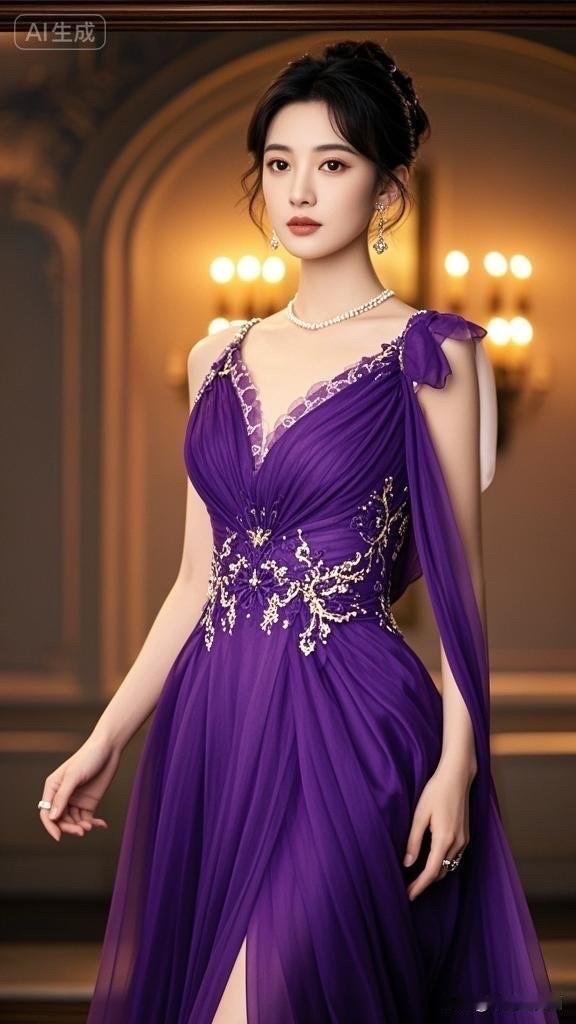 优雅紫色晚礼服，尽显东方韵味