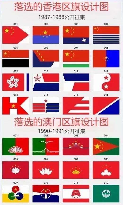 我敢打赌，你们也认不出下图中哪两个是香港和澳门的区旗。香港区旗是由河南大学教