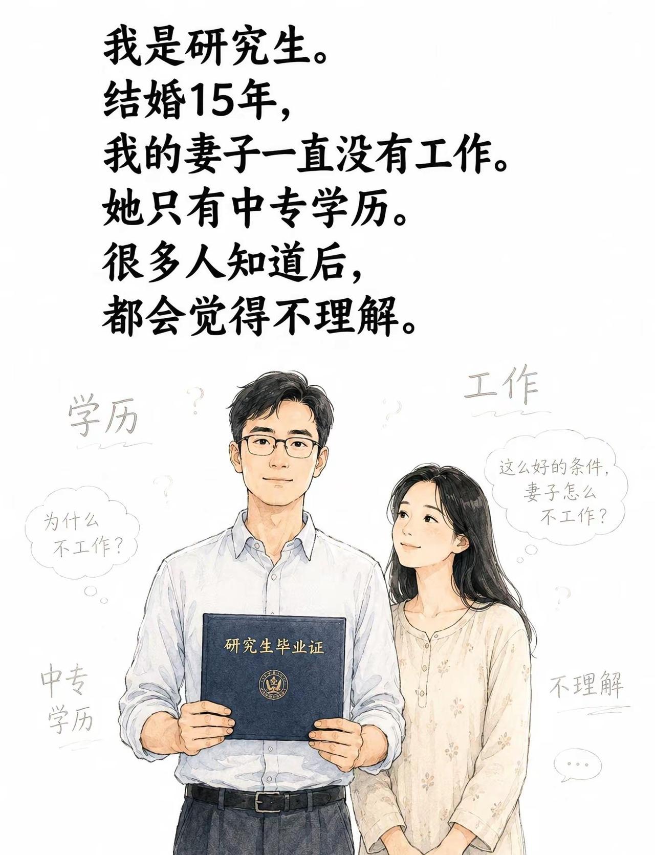 别人觉得她学历低、没工作，配不上我这个研究生。可是婚姻走了15年我才明白：一个人