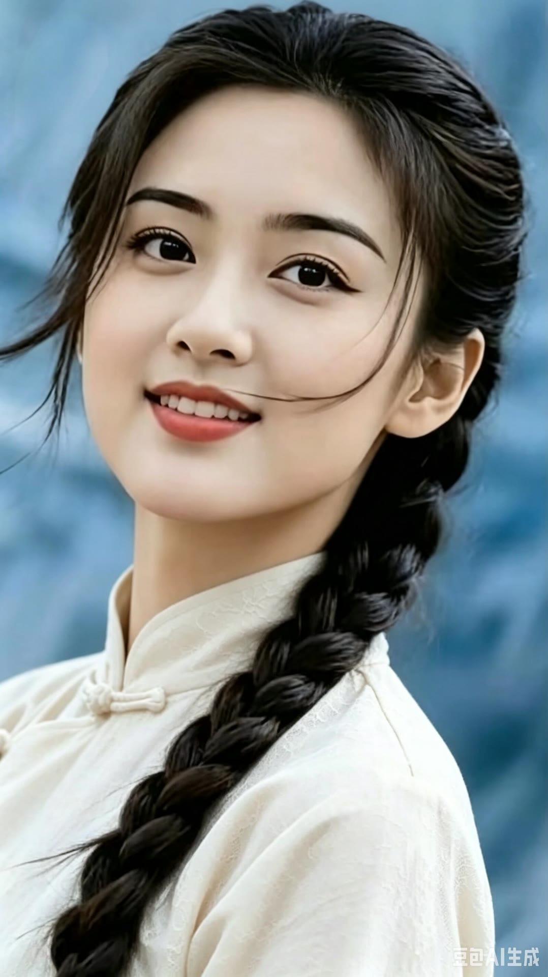 温柔古典美，一缕青丝辫，笑靥如花
