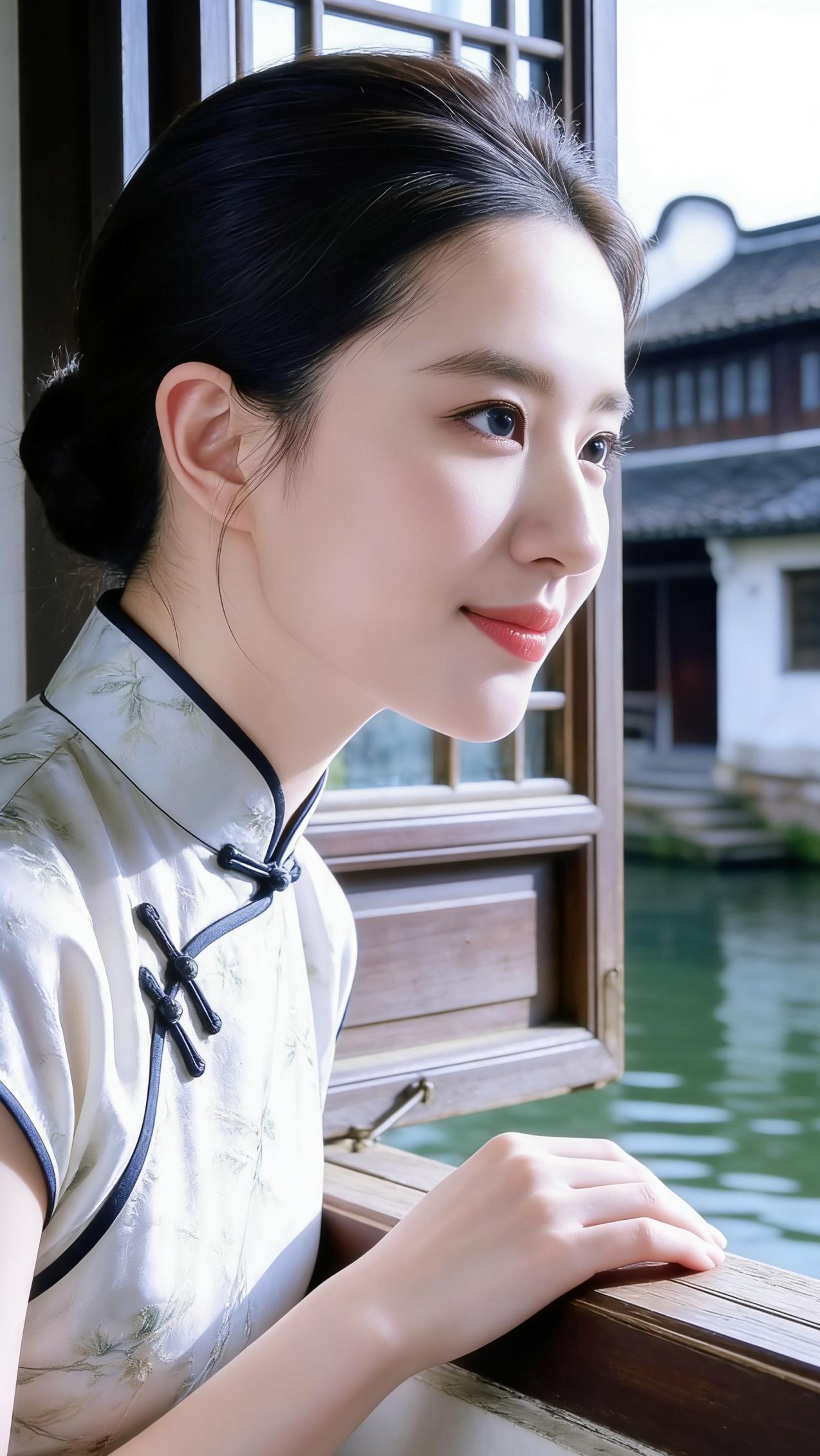 窗边少女，水墨江南，恬静如画。窗边静谧写真窗边氛围感写真窗边美女江南古镇美