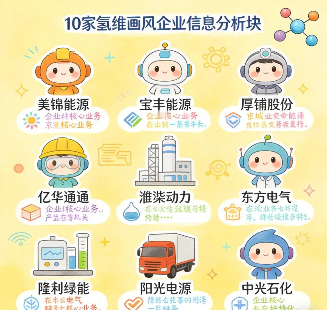 氢能源板块10家代表企业速览1. 美锦能源：焦化龙头，借副产氢布局氢能全产业链，