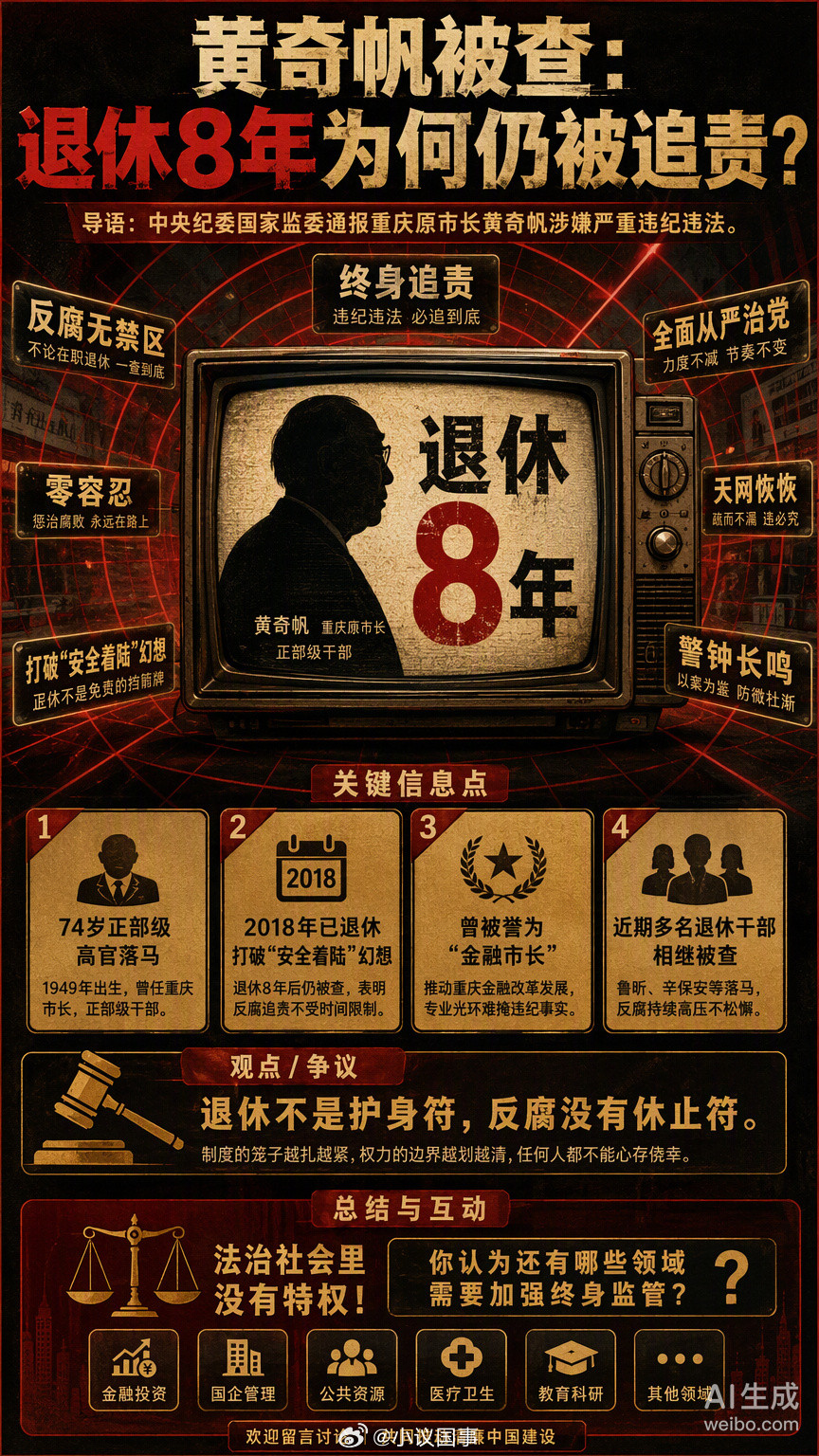 74岁，退休8年，黄奇帆被查。很多人潜意识里，觉得只要退休了就能“平安落地”，但