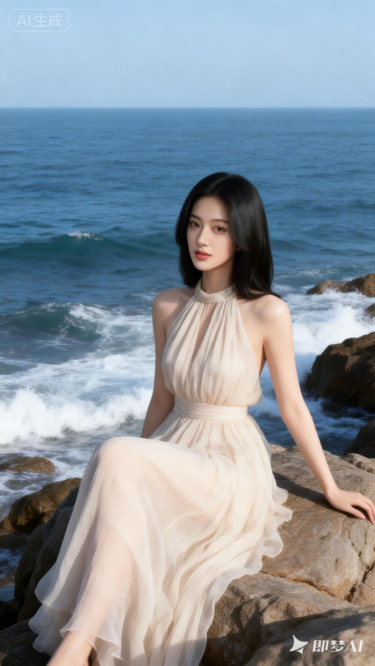 海边轻纱裙，温柔的海风，梦幻的瞬间