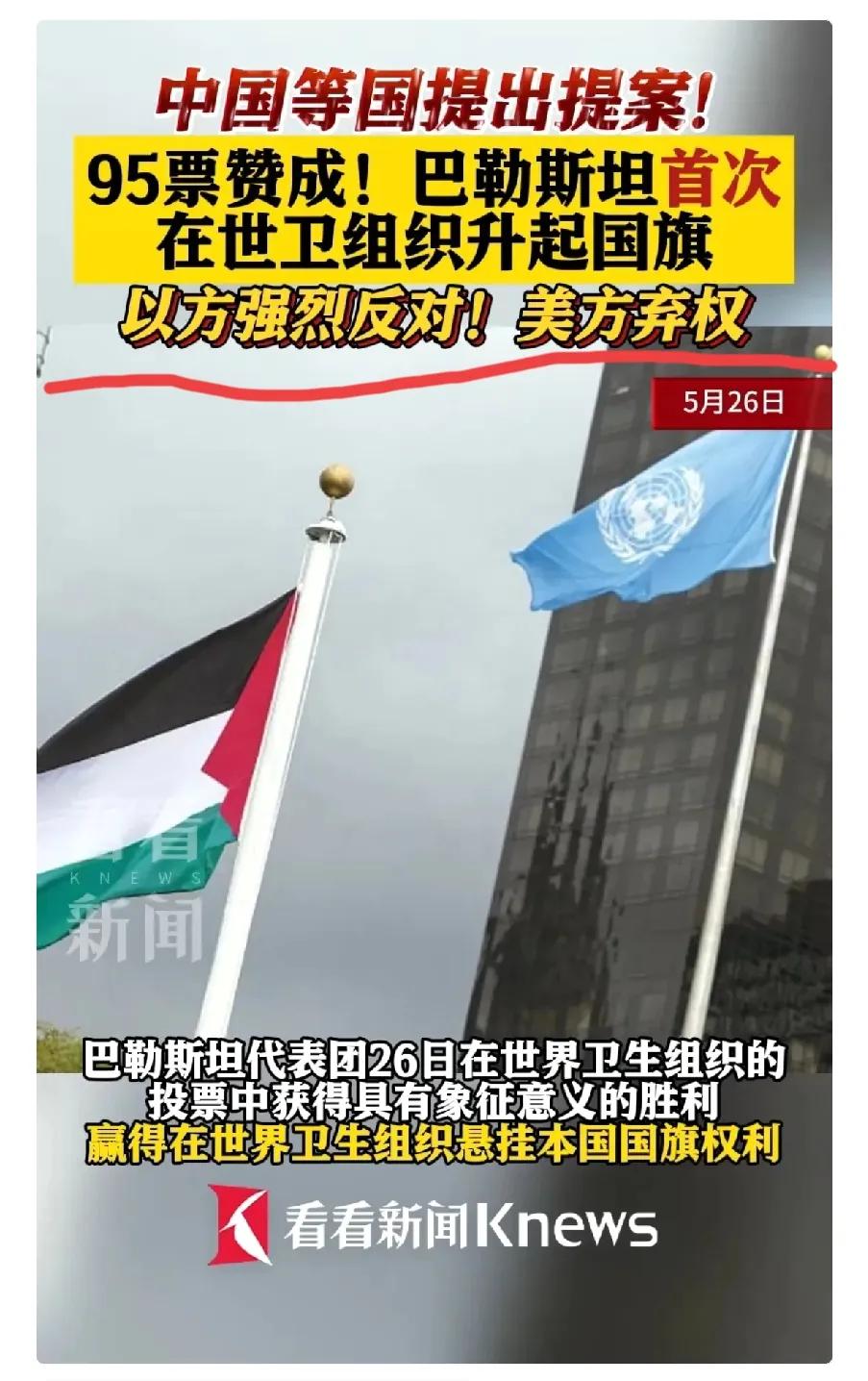 “这一次美国弃权了！弃权等于默认！”5月26日，世界卫生大会在日内瓦的万国宫开会