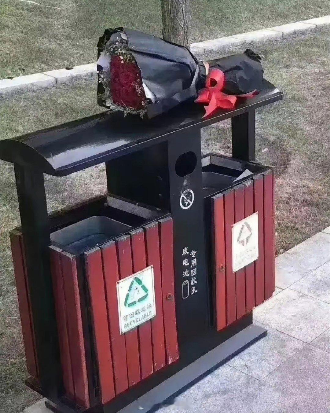 男生对你的感情算是被辜负了，这么好看的鲜花，居然给扔掉了。