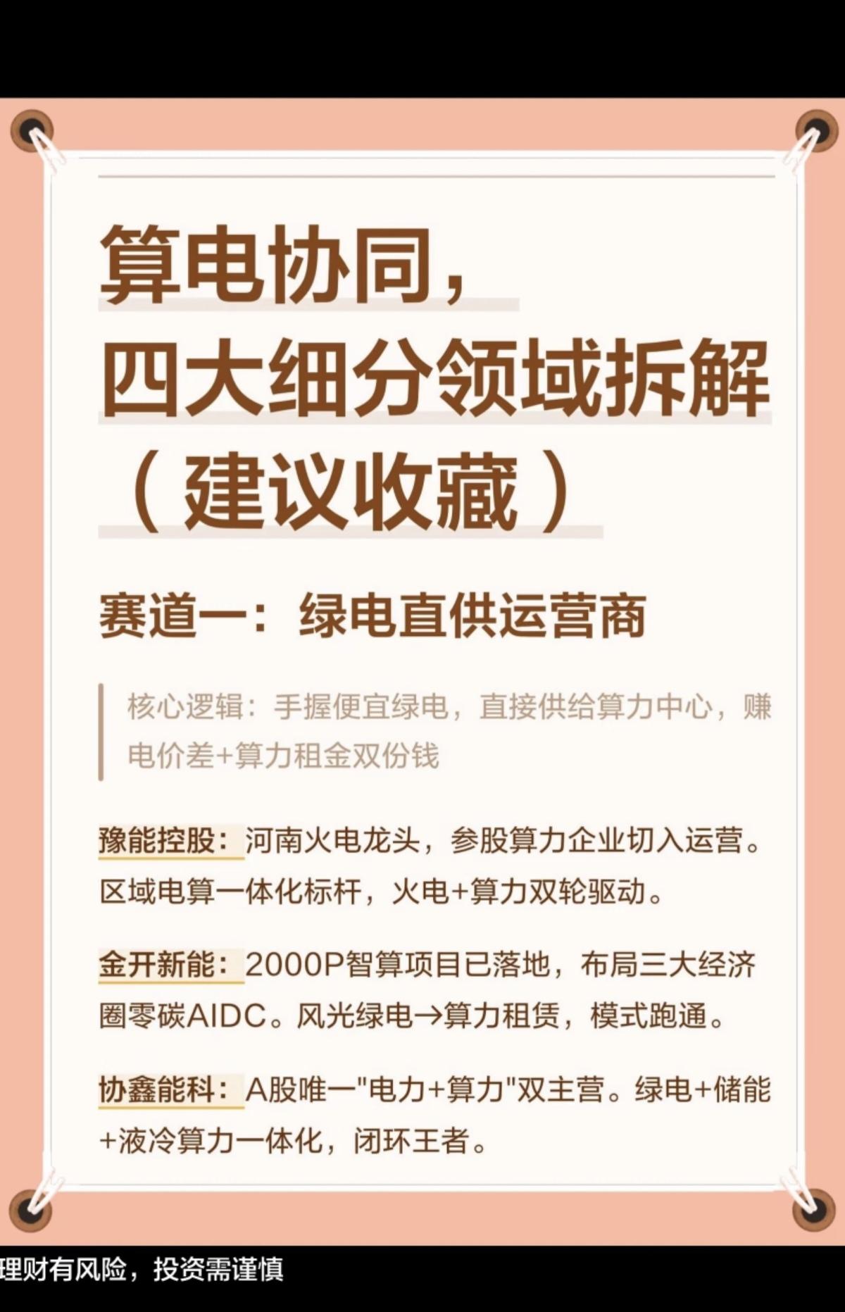 算电协同：四大细分领域——深度解读！一、绿电直供供应商二、电网基建与设备