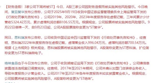 降温！降温！继续主动降温！一口气，4个ST，创意信息，绝味食品，复旦复华，思科瑞