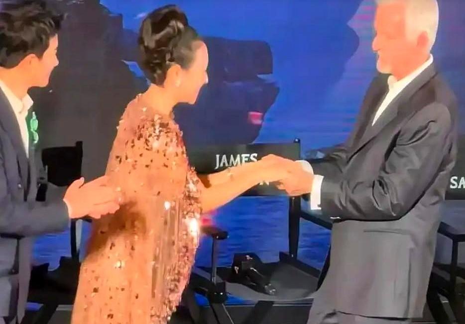 在威尼斯的镜头前，章子怡低头了。不是躲闪，是凑上去。凑近卡梅伦，肩膀前倾三十